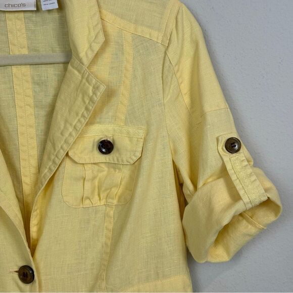 Chico’s Butter Yellow Linen Blazer 3/4 Sleeves 0/XS - Picture 2 of 7
